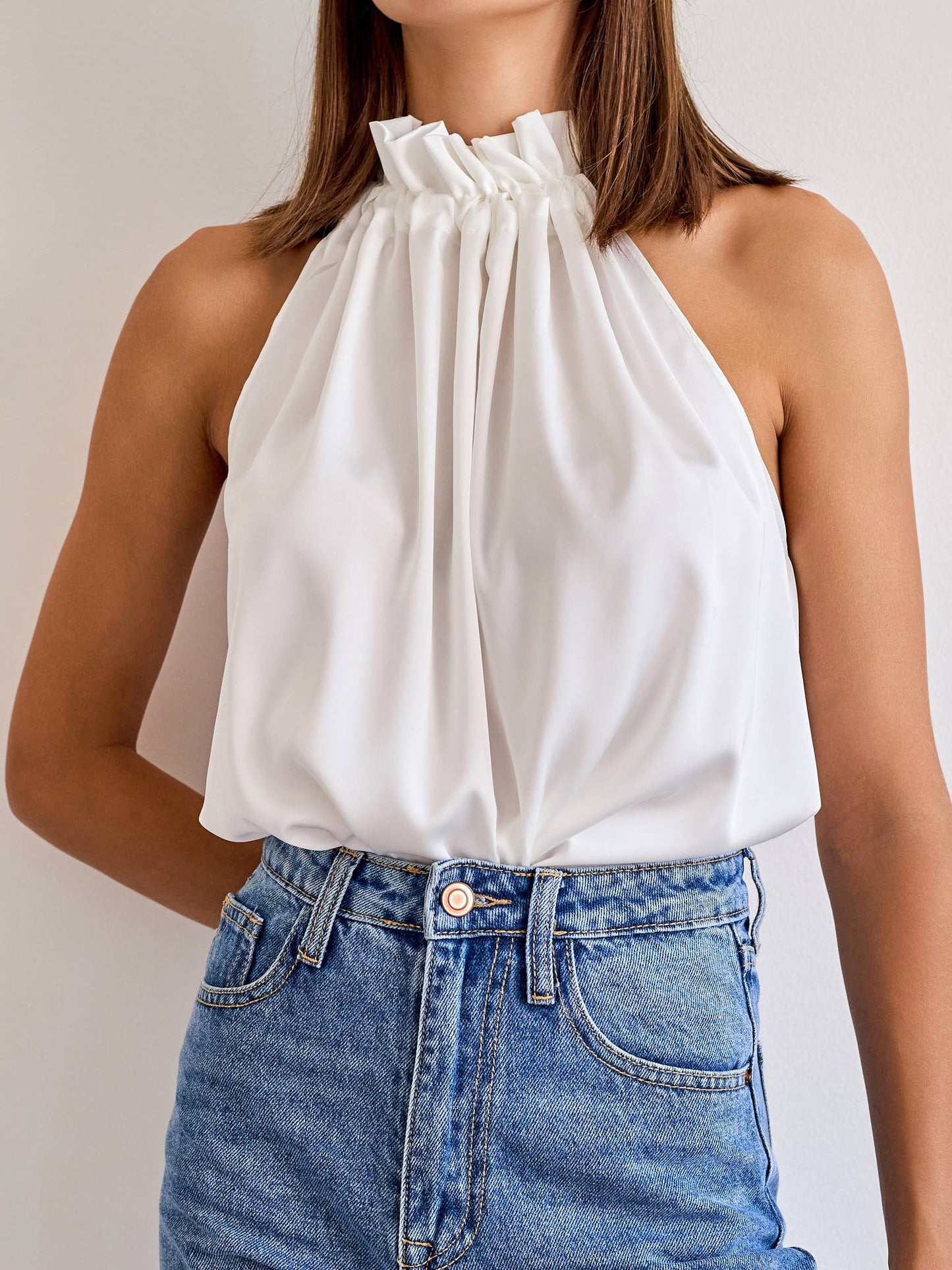 Satin Elisabeth top with bow at the collar - CHOCOLATE BROWN /KHAKI/IVORY