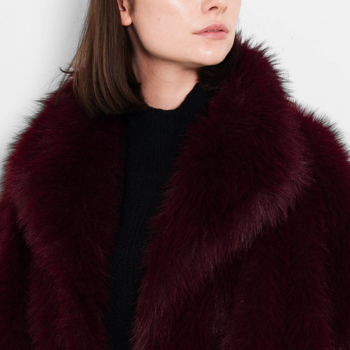 Monroe Shawl Collar Jacket- Berry, Faux Fur: Small (UK 8-10)