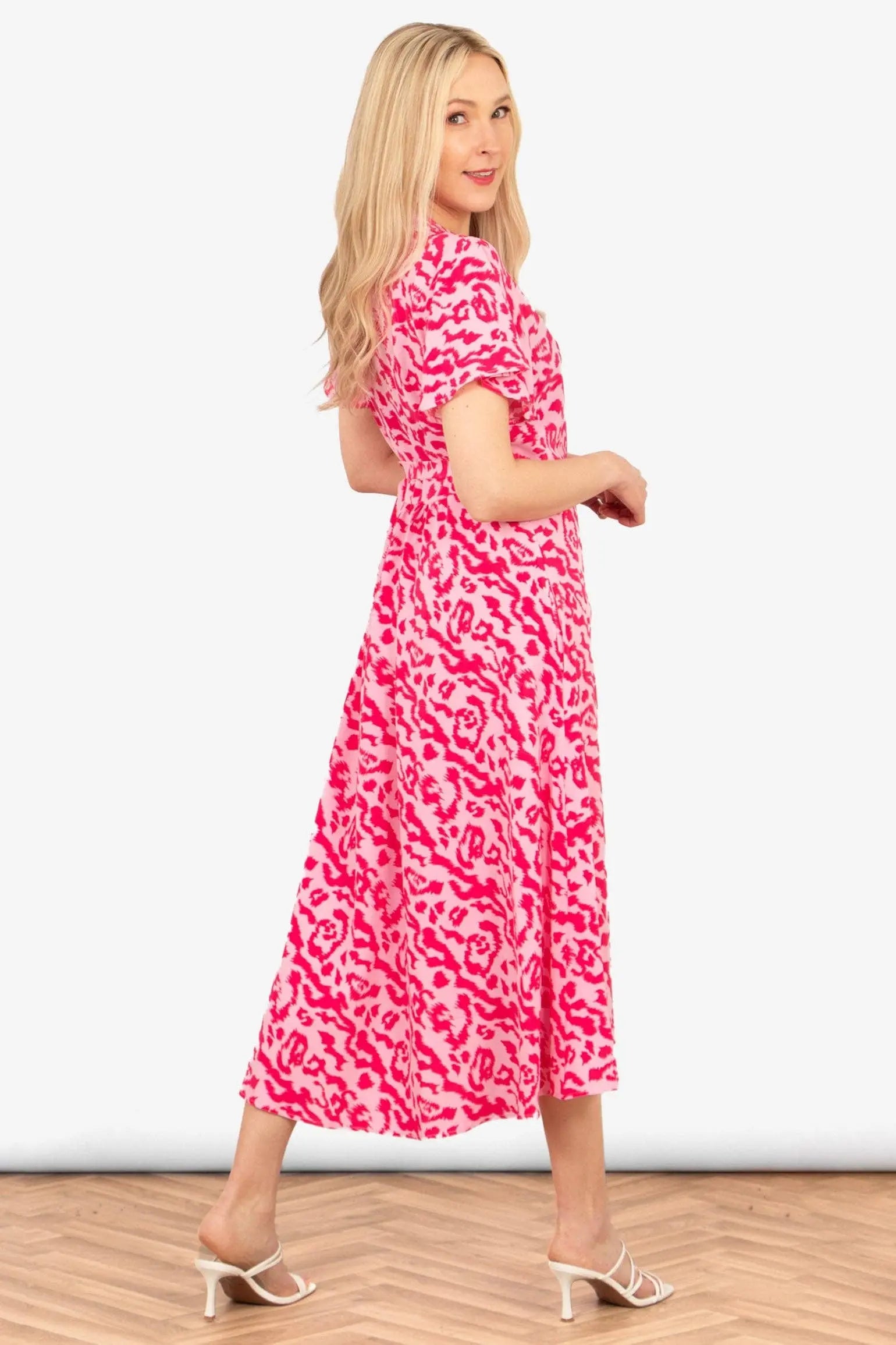 PINK ANIMAL PRINT Short Sleeve Wrap Dress The Style Closet