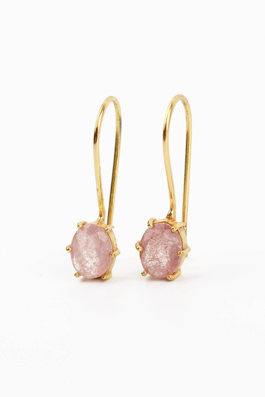 PINK AVENTURINE GEMSTONE CLAW OVAL EARRINGS My Doris