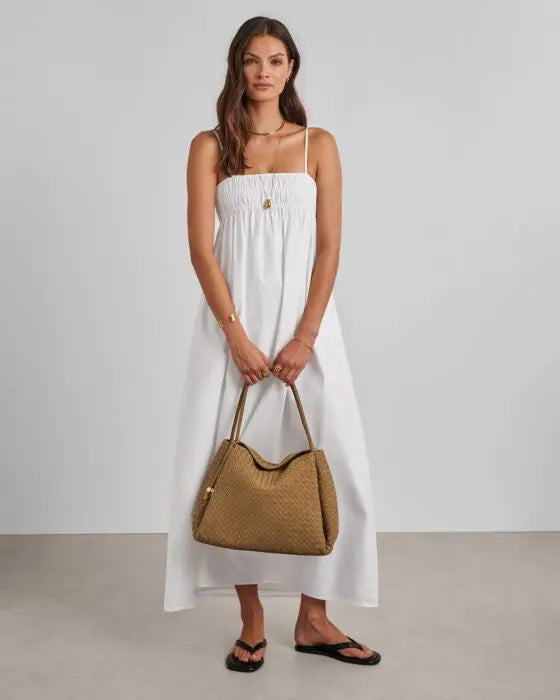 NOVA Hand Woven Large Suedette Shoulder Bag - Caramel The Style Closet