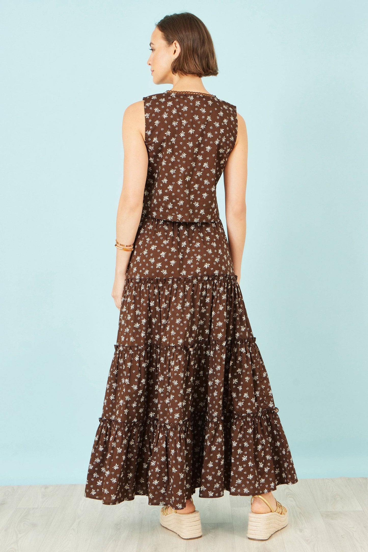 Brown Daisy Print Maxi Skirt /Co-Ord