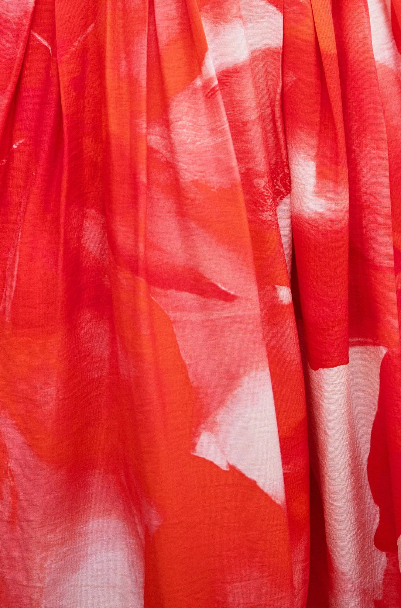 Red Viscose Floral Midi Dress With Puff Sleeves: Red The Style Closet