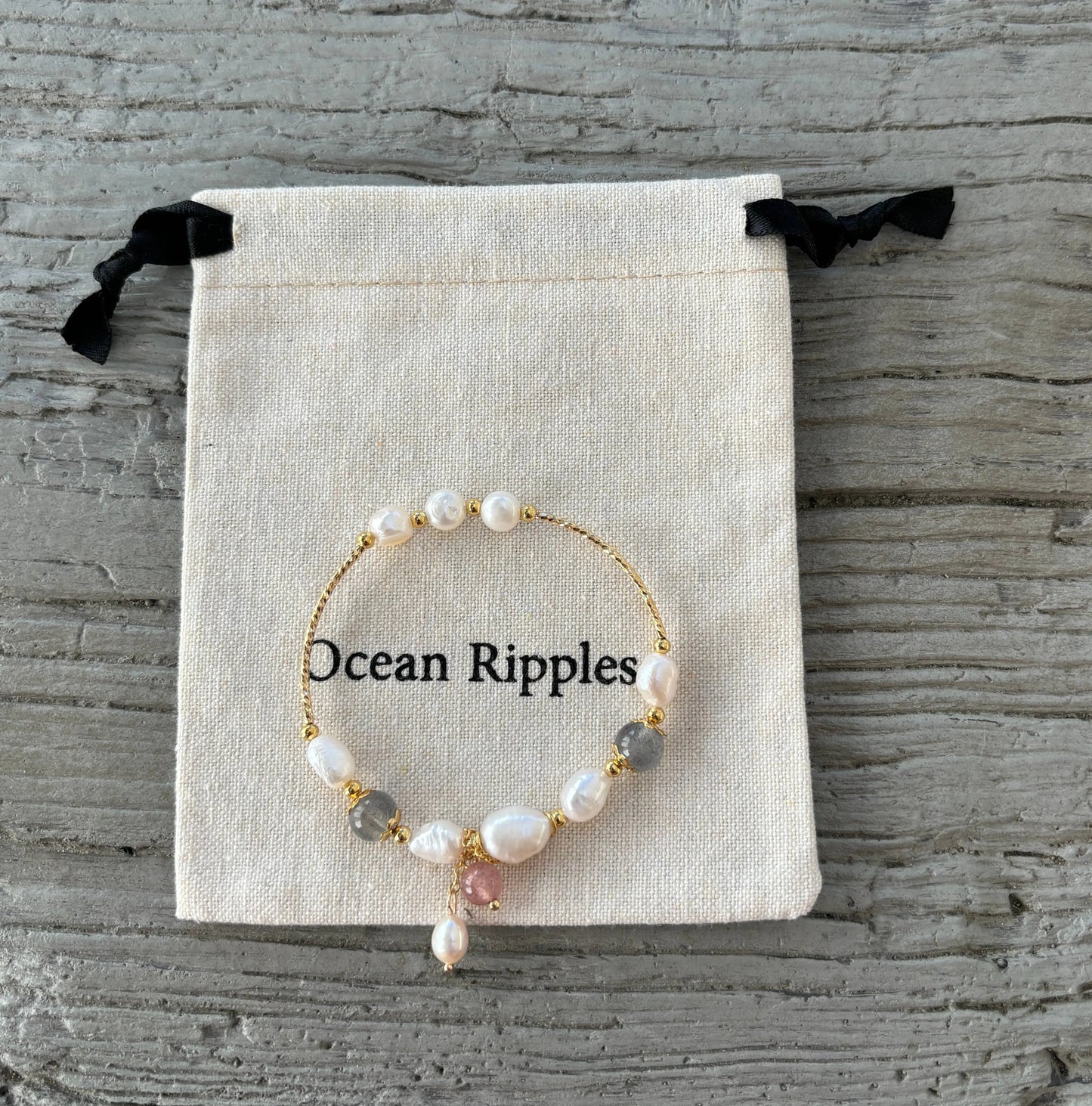 14ct Gold Plated Fresh Water Pearl Moonstone Elastic Bracele The Style Closet