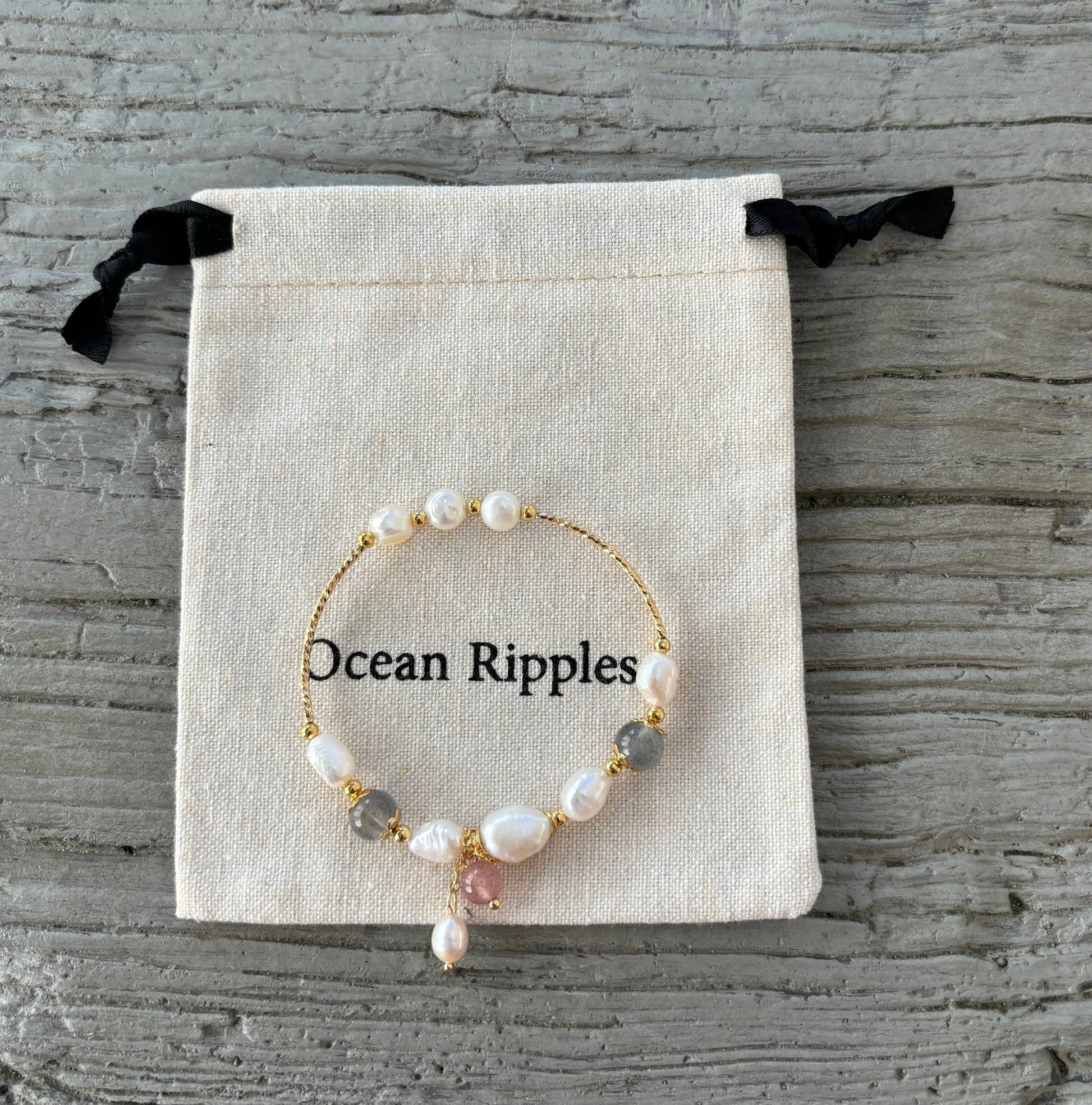 14ct Gold Plated Fresh Water Pearl Moonstone Elastic Bracele The Style Closet