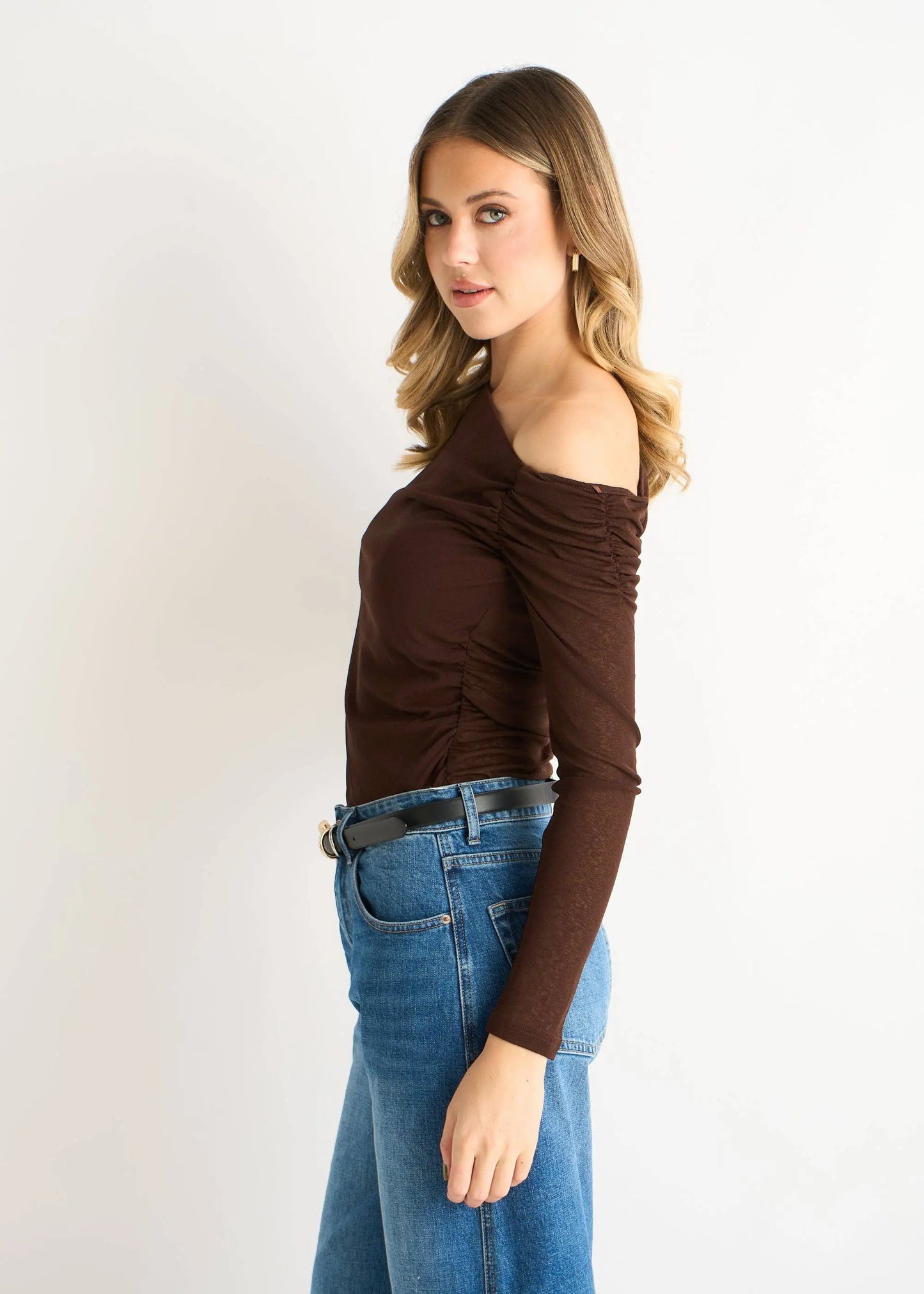 Chocolate Jersey Slash Neck Long Sleeve Top The Style Closet