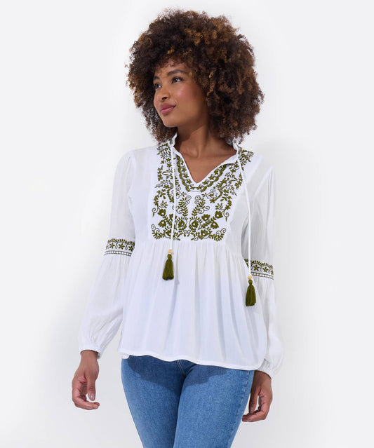 Essential Embroidered Summer Tunic: White