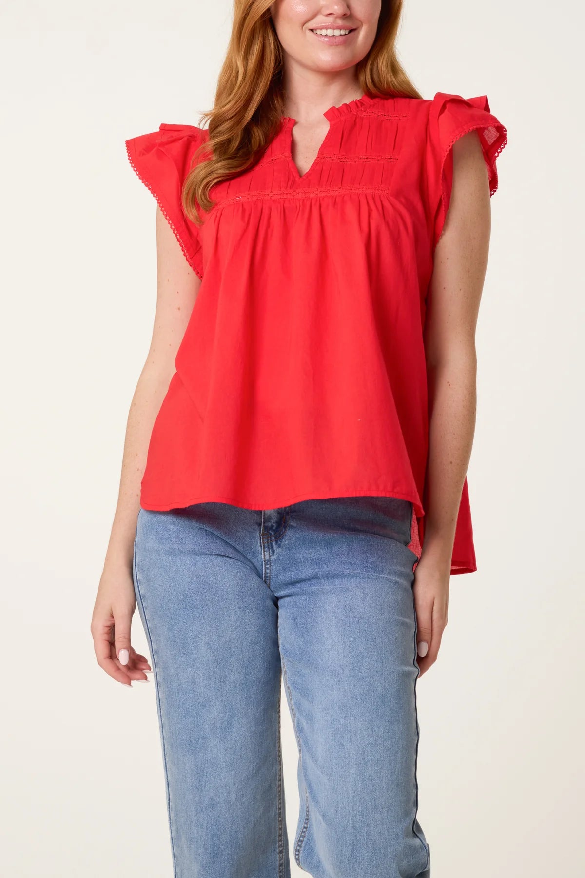 BOHO COTTON RUFFLE & LACE SLEEVE TOPS x 3 colours