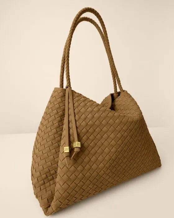 NOVA Hand Woven Large Suedette Shoulder Bag - Caramel The Style Closet