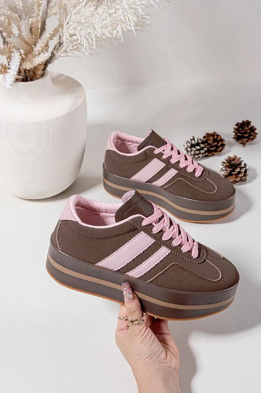 LACE UP CHUNKY PLATFORM SIDE DETAIL: BROWN /PINK The Style Closet