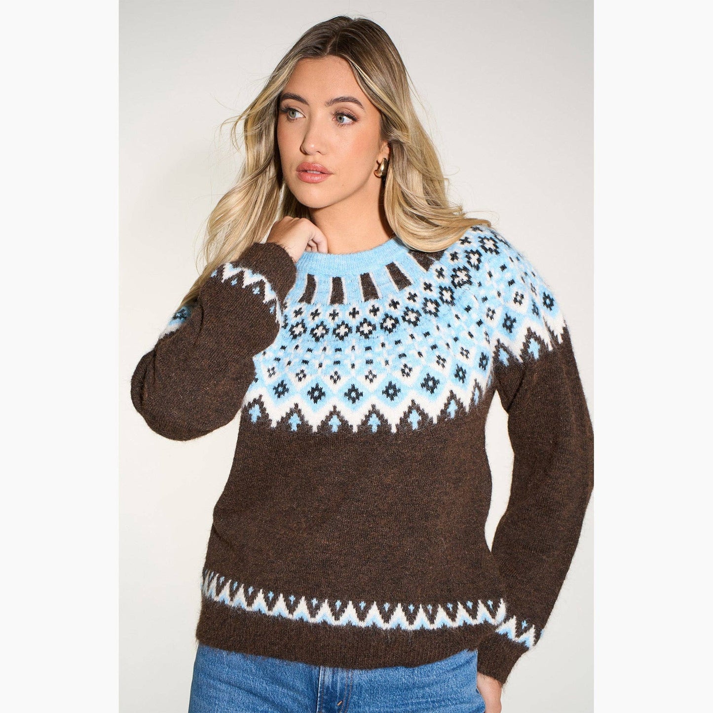 Nordic Style Jumper in Brown/Blue: One Size