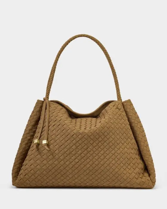 NOVA Hand Woven Large Suedette Shoulder Bag - Caramel The Style Closet