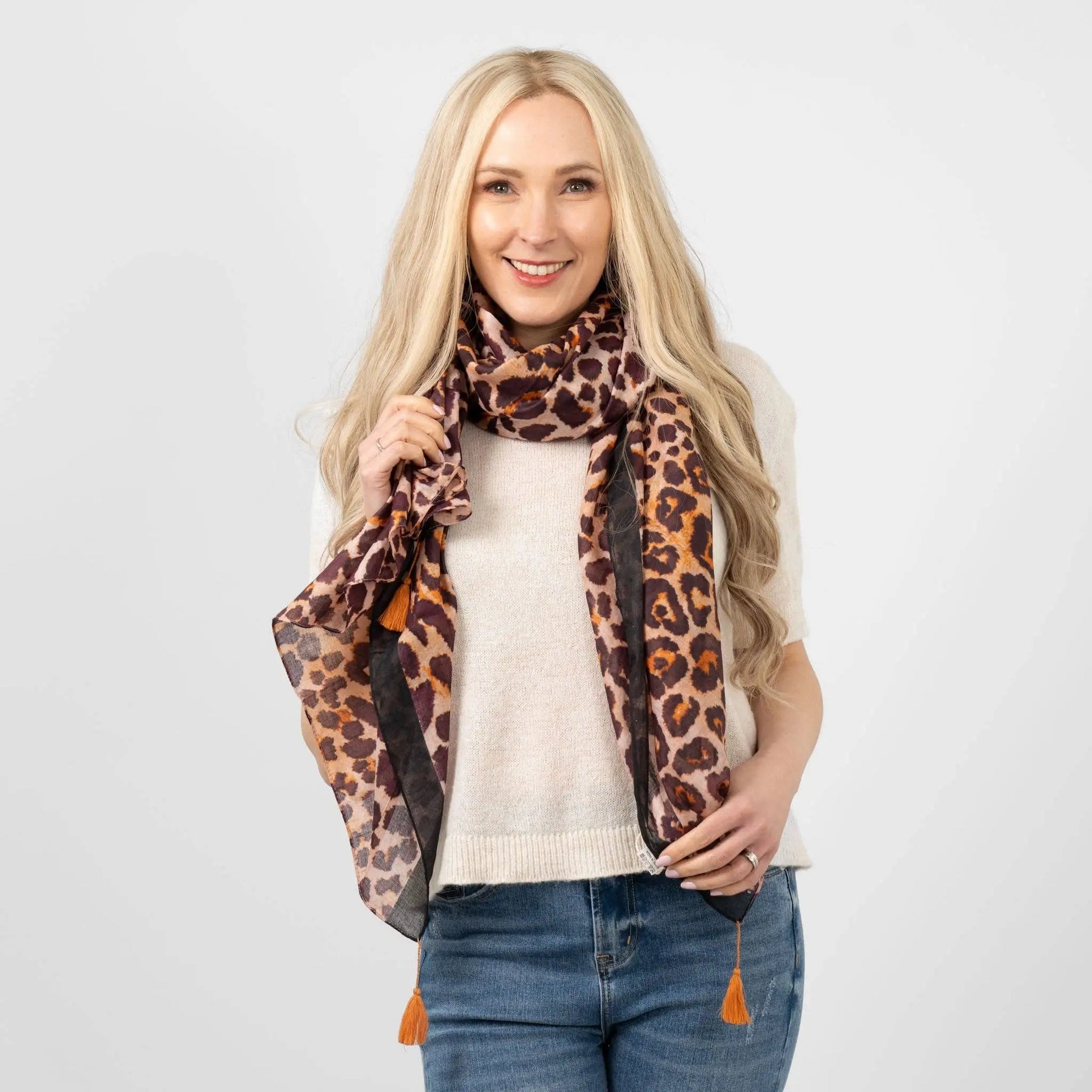 Kai Lightweight Cotton Scarf - Neutral, Leopard Print: One-size The Style Closet