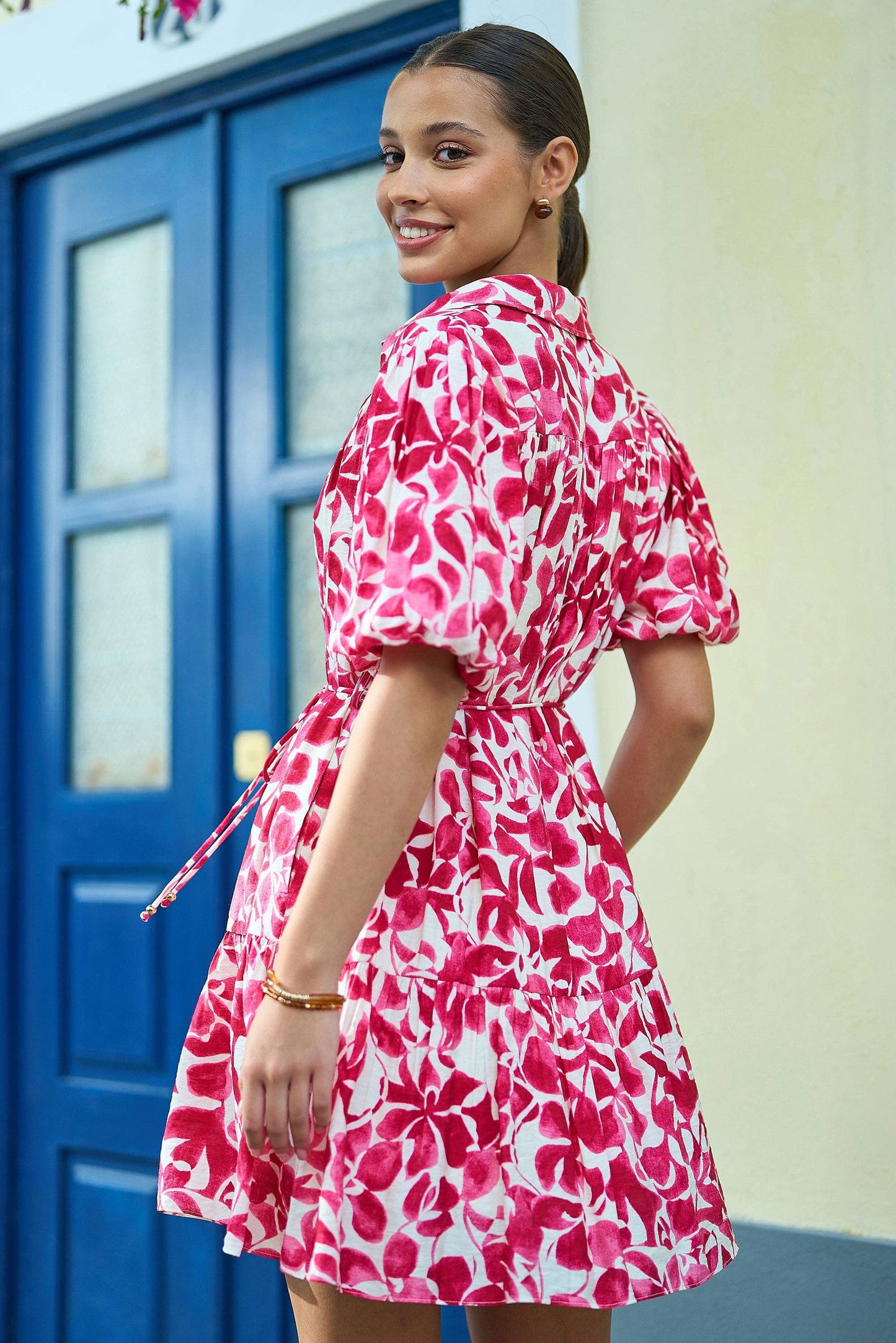 Yumi Pink Floral Print Viscose Relaxed Shirt Dress: Pink / 12