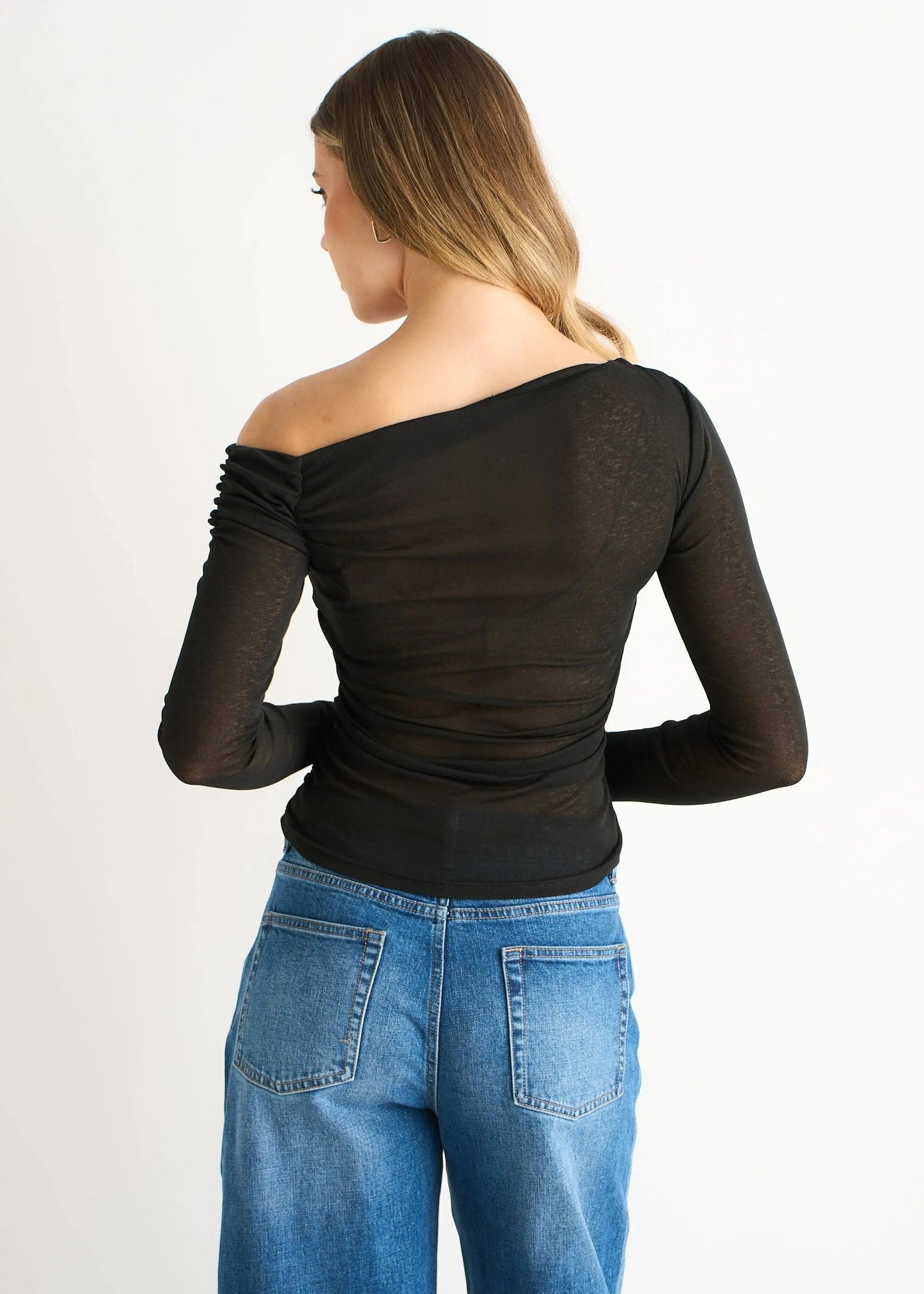 Black Jersey Slash Neck Long Sleeve Top The Style Closet