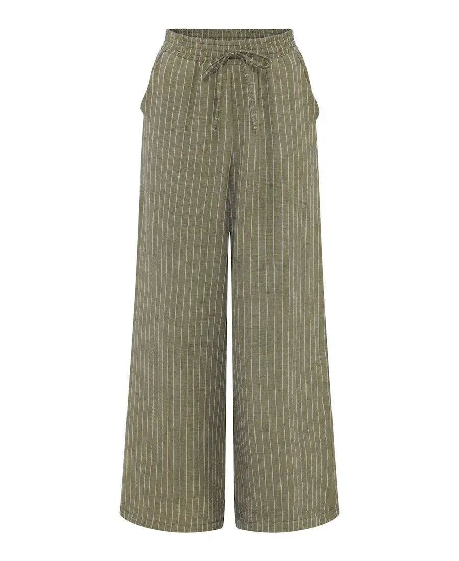 Khaki Stripe Wide Leg Trousers: L Needs No Label