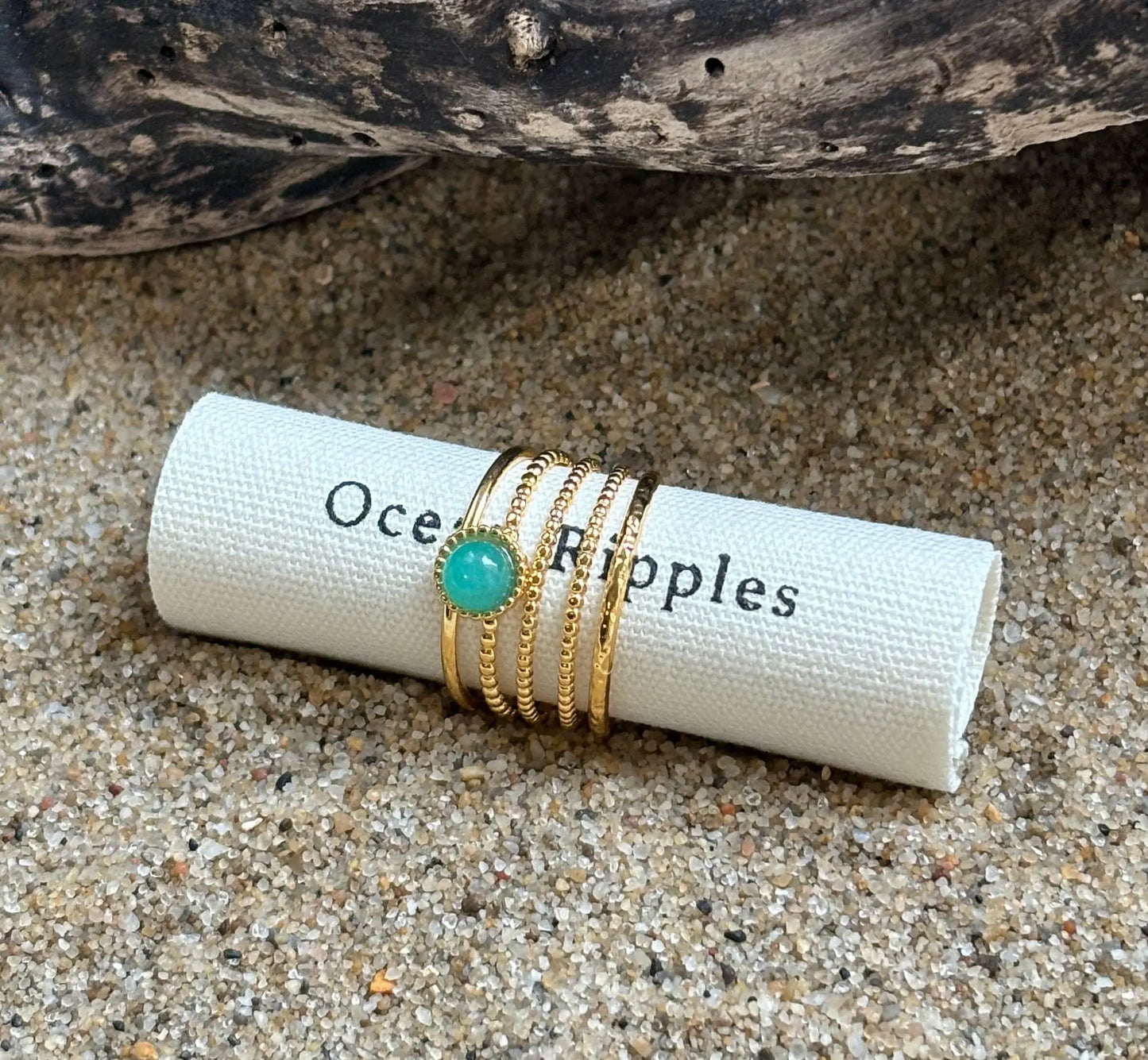 18ct Gold Plated Amazonite Multi Band Adjustable Ring The Style Closet