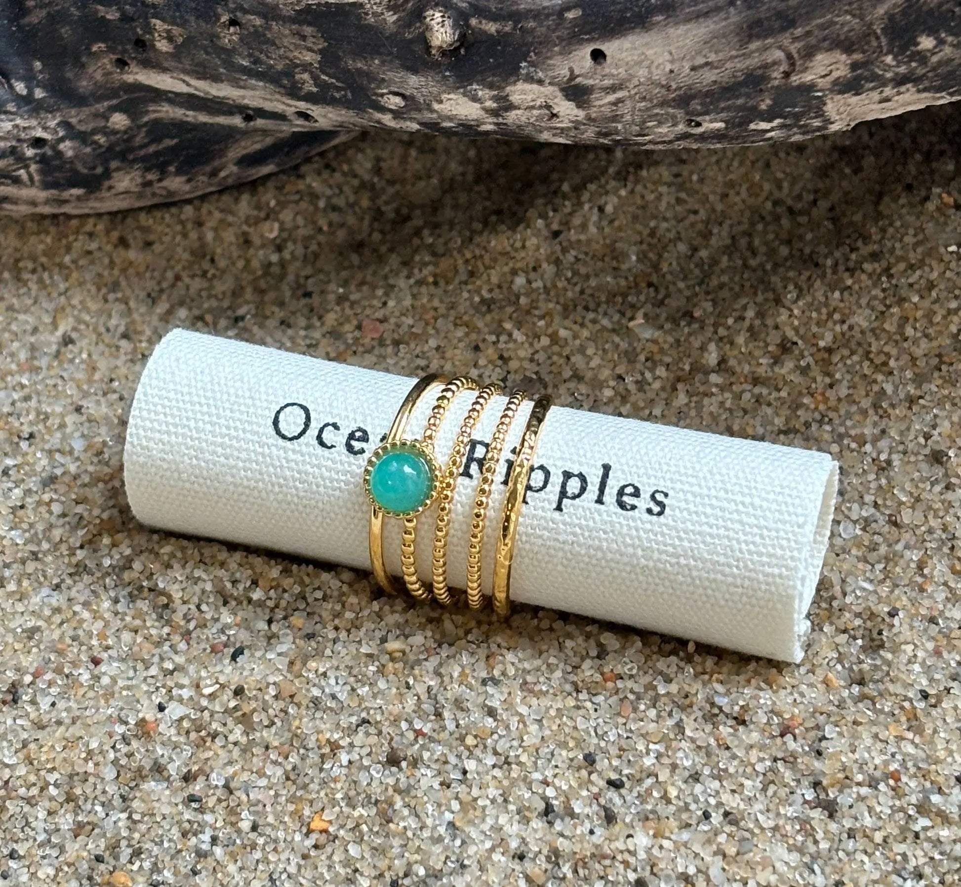 18ct Gold Plated Amazonite Multi Band Adjustable Ring The Style Closet