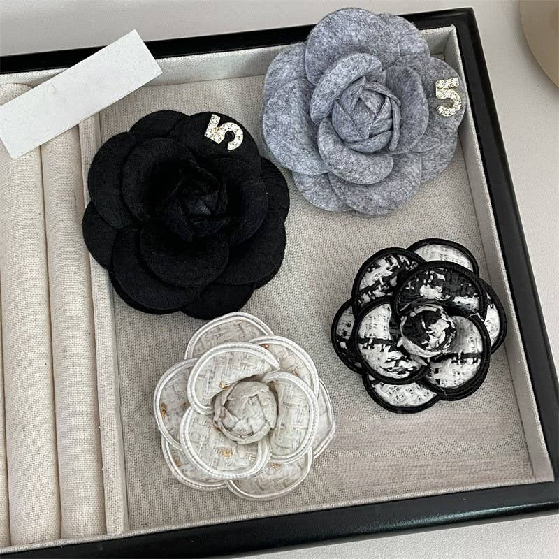 Camellia Brooch with Crystal Adorned Cream