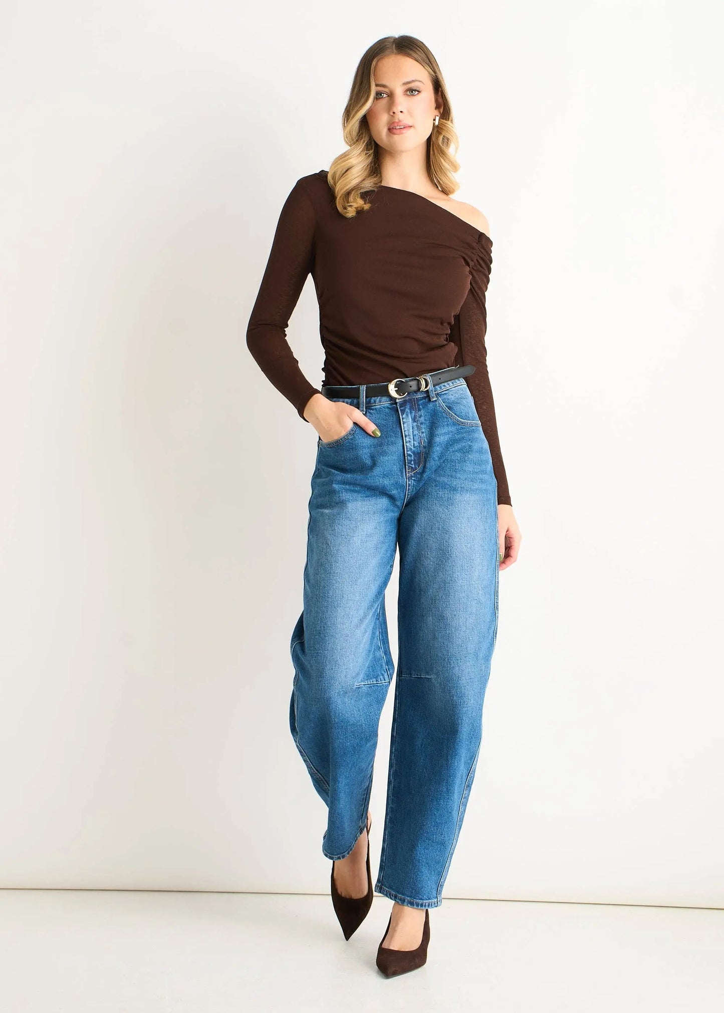 Chocolate Jersey Slash Neck Long Sleeve Top The Style Closet