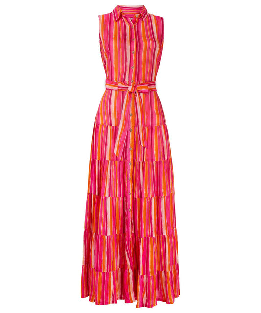 Lucy Stripe Sleeveless Maxi Dress: Pink