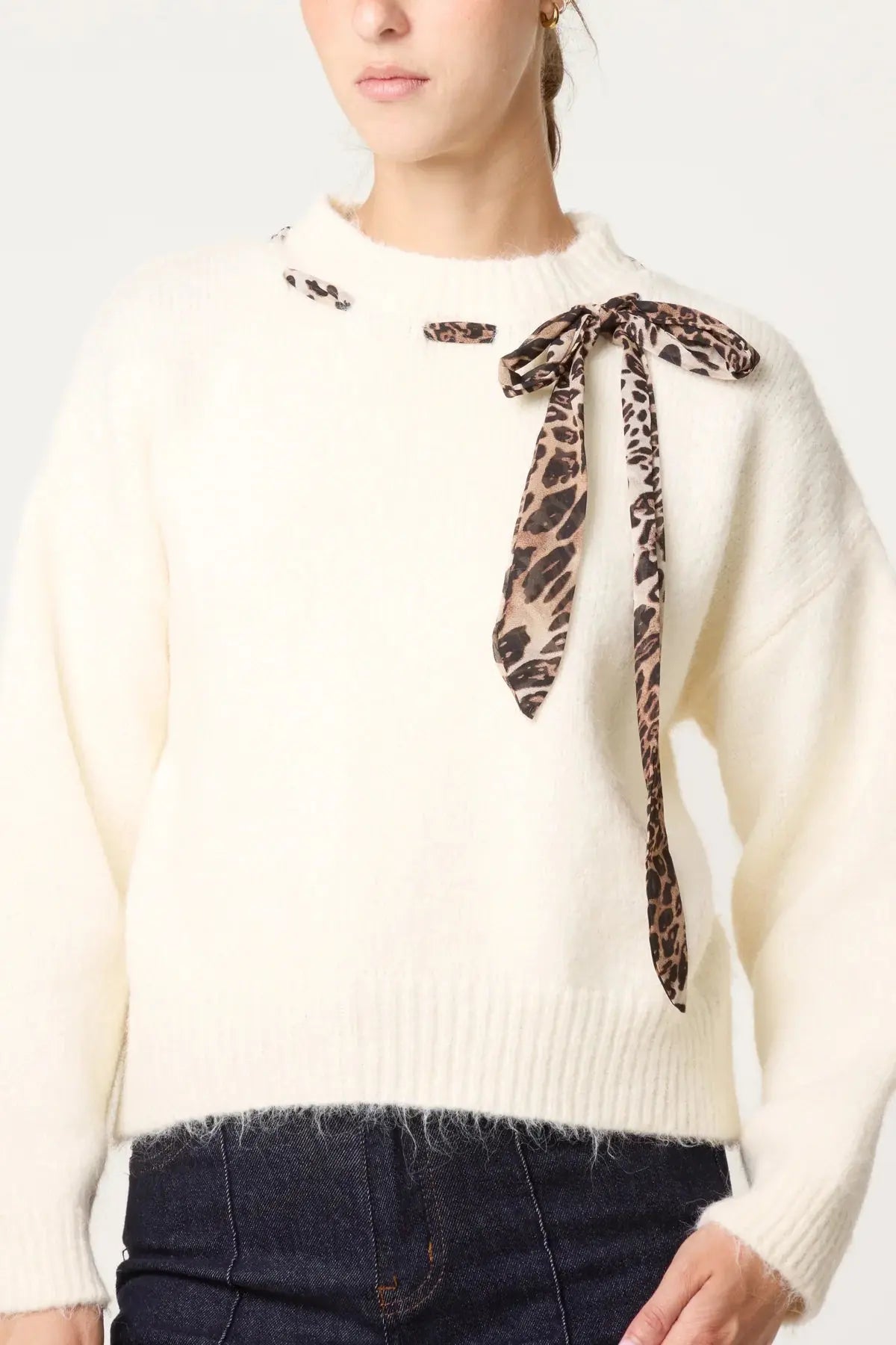 LEOPARD PRINT TIE DETAIL KNIT JUMPER The Style Closet