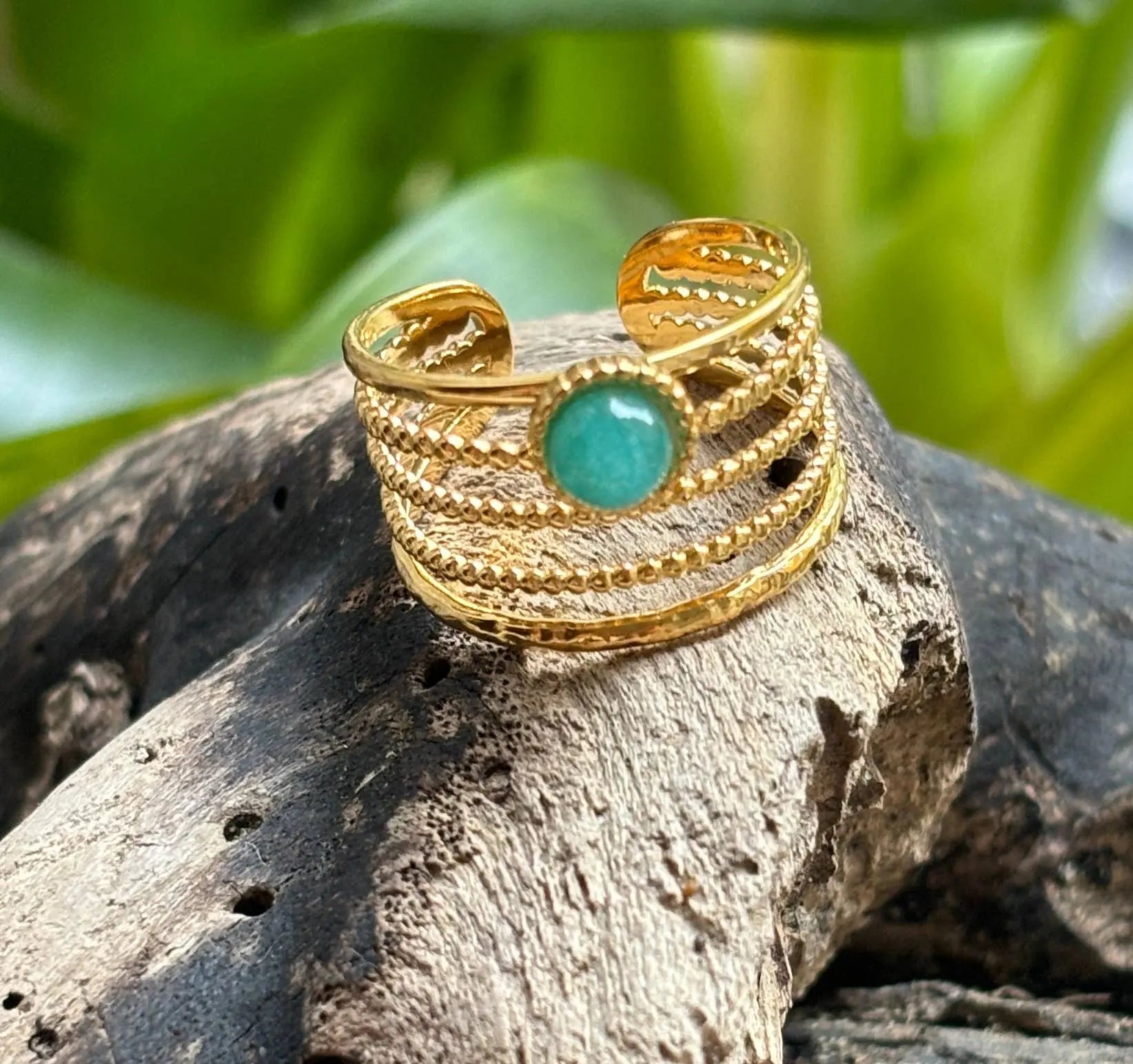 18ct Gold Plated Amazonite Multi Band Adjustable Ring The Style Closet