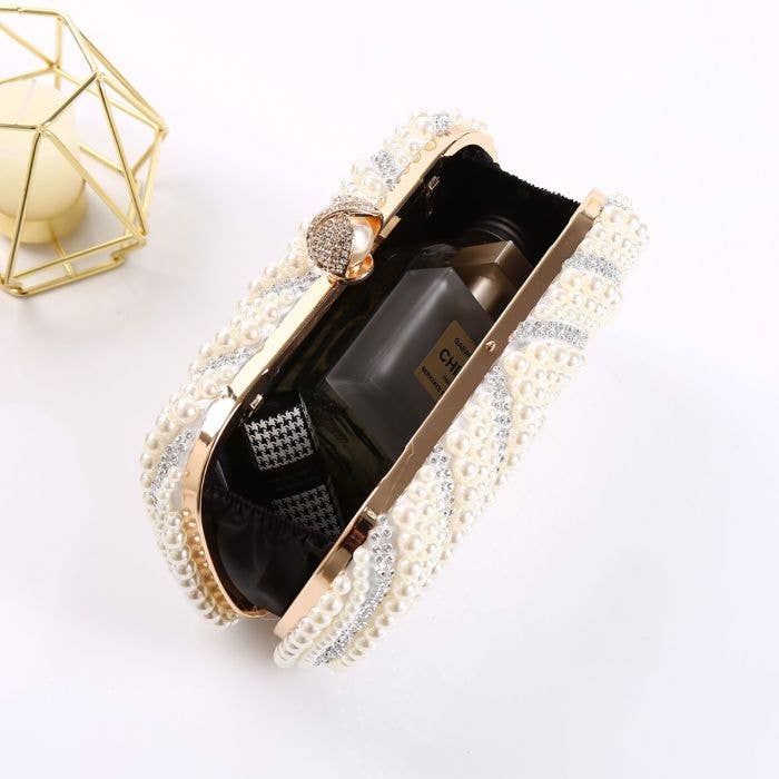 Pearl & Crystal embellished clutch bag The Style Closet