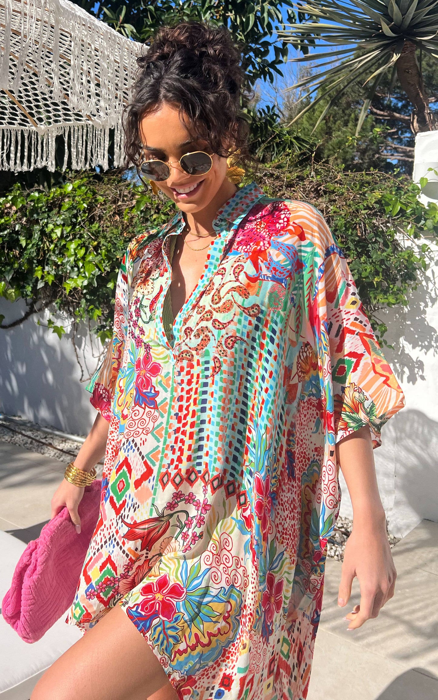 Lux Mini Shirt Dress in Multi Floral Print: S