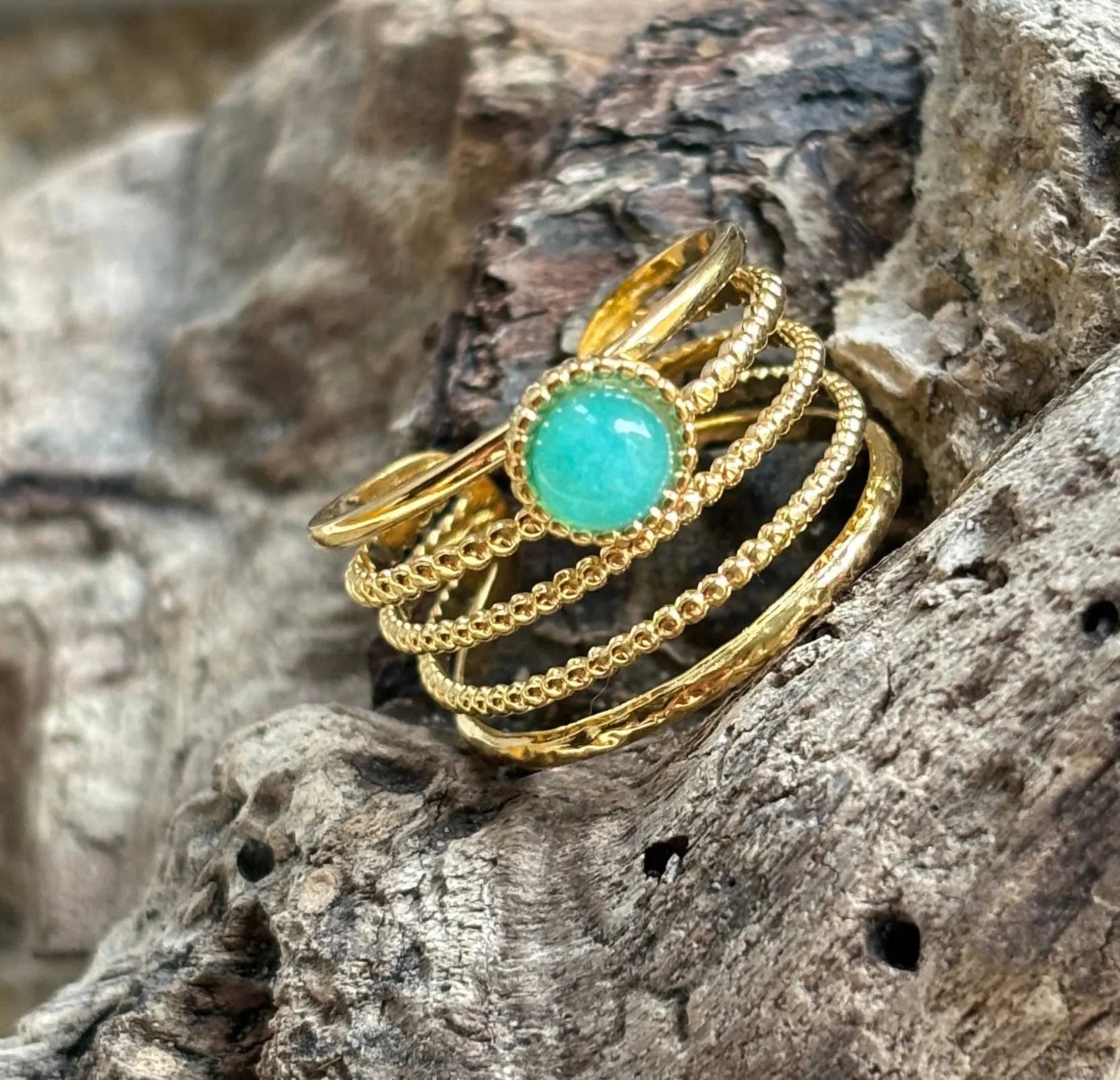 18ct Gold Plated Amazonite Multi Band Adjustable Ring The Style Closet