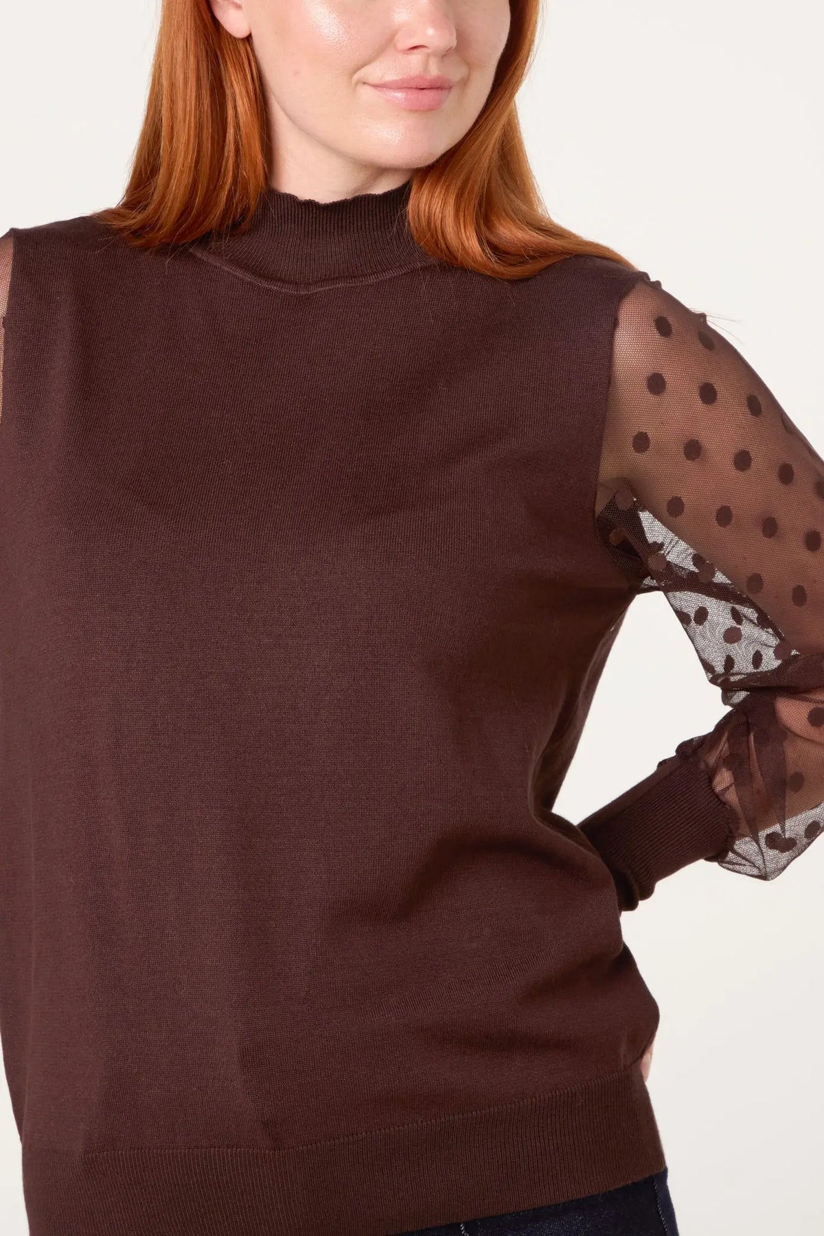 POLKA DOT MESH SLEEVE JUMPER The Style Closet