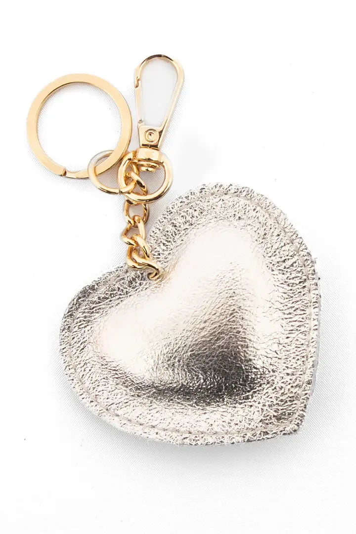 Italian Leather Metallic Love Heart KEYRING The Style Closet