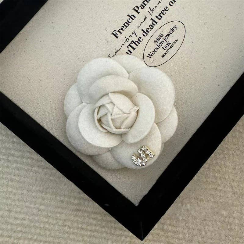 Camellia Brooch with Crystal Adorned Cream