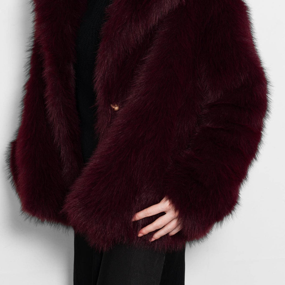 Monroe Shawl Collar Jacket- Berry, Faux Fur: Small (UK 8-10)