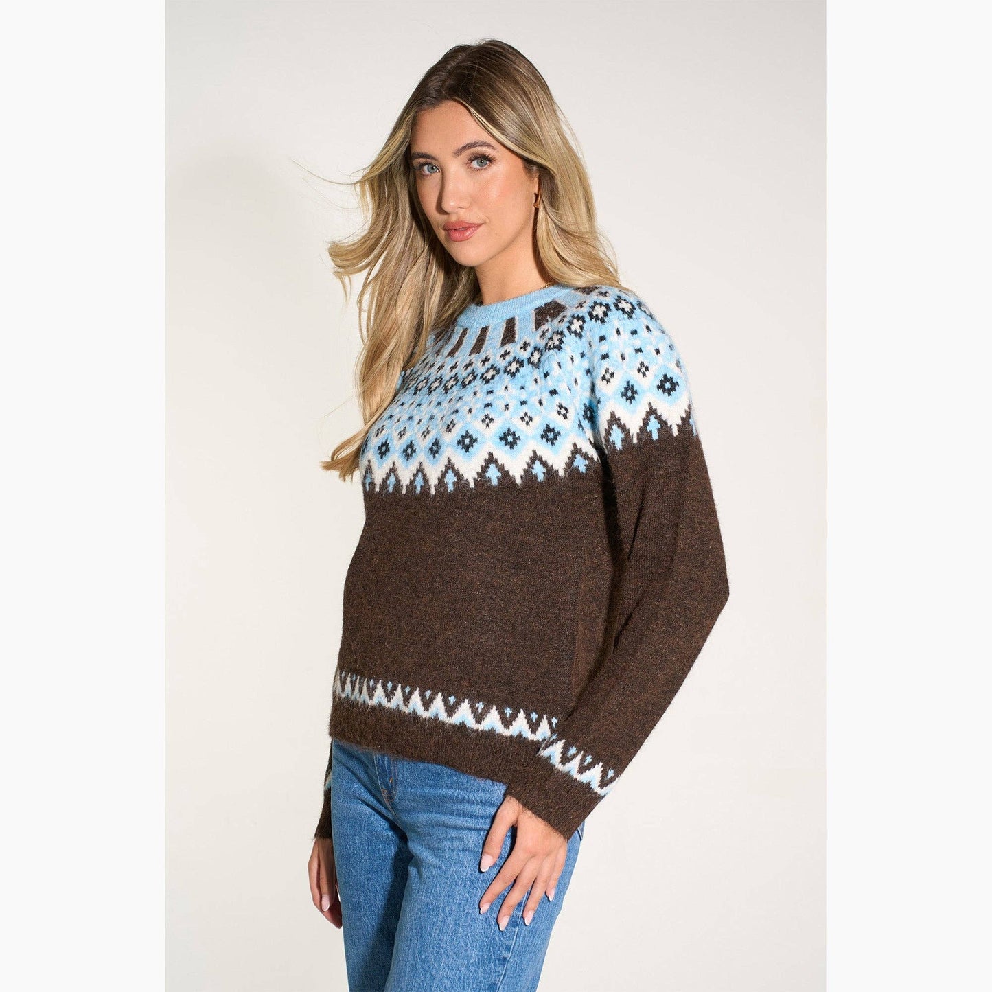 Nordic Style Jumper in Brown/Blue: One Size