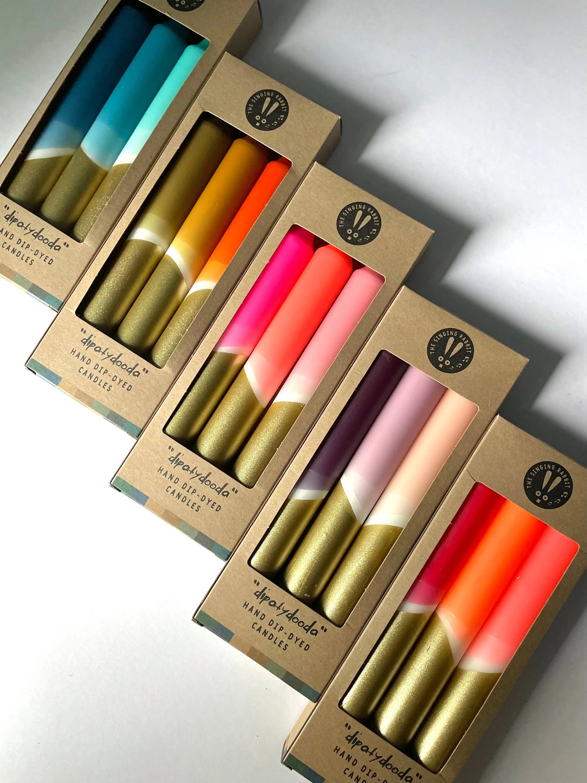 Teal, Hawaiian Blue, Turquoise & Gold Dip Dye Dinner Candles The Style Closet