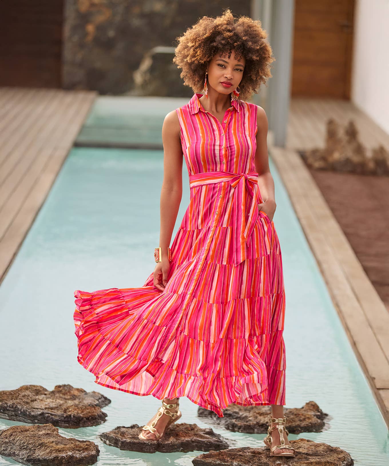 Lucy Stripe Sleeveless Maxi Dress: Pink