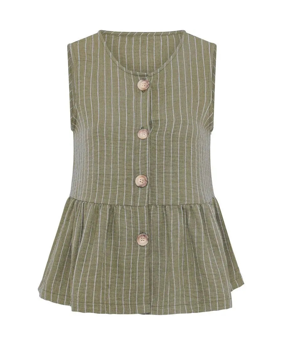 Khaki Stripe Peplum Top: L Needs No Label