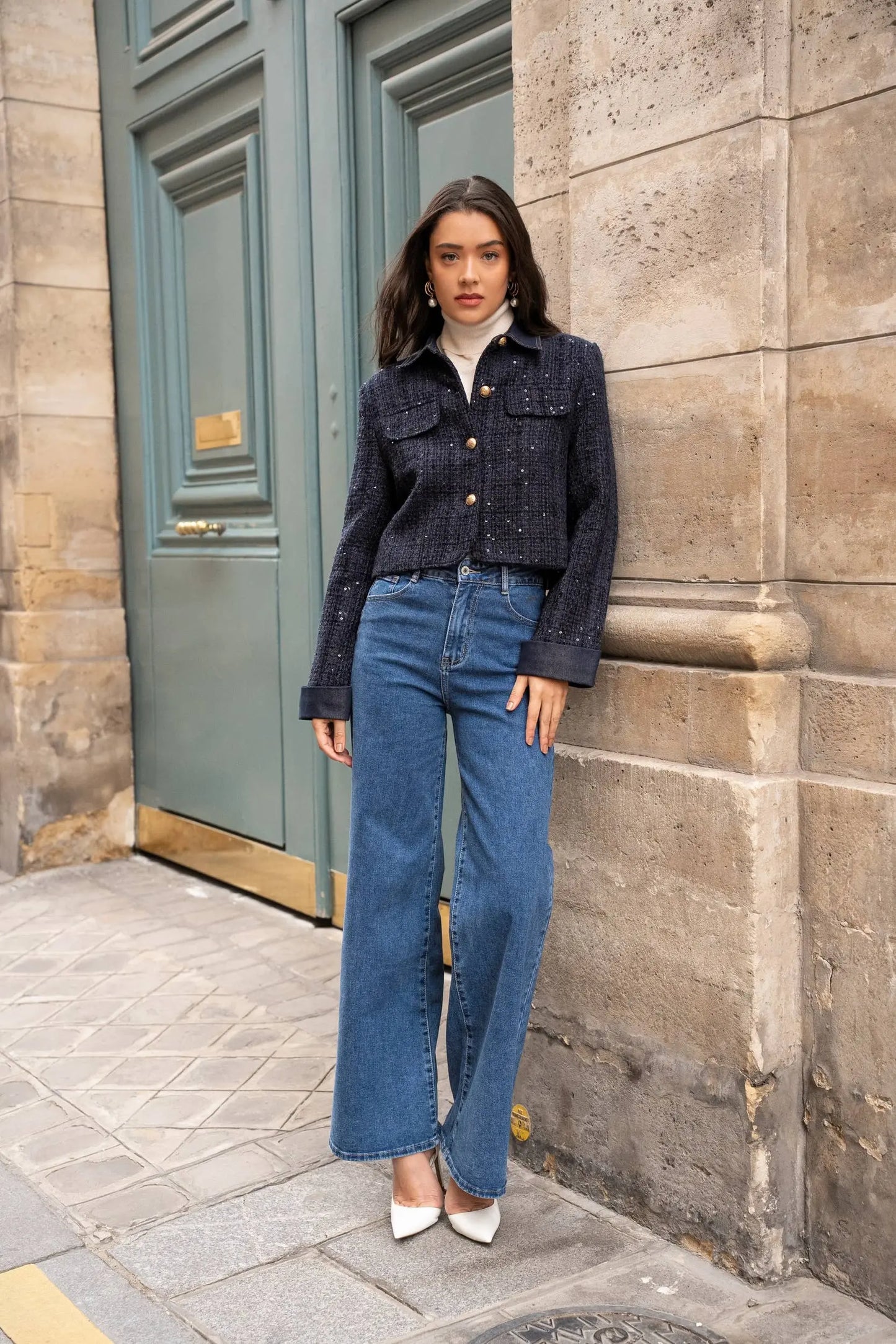 Élise jacket in tweed & Dark denim - The Style Closet
