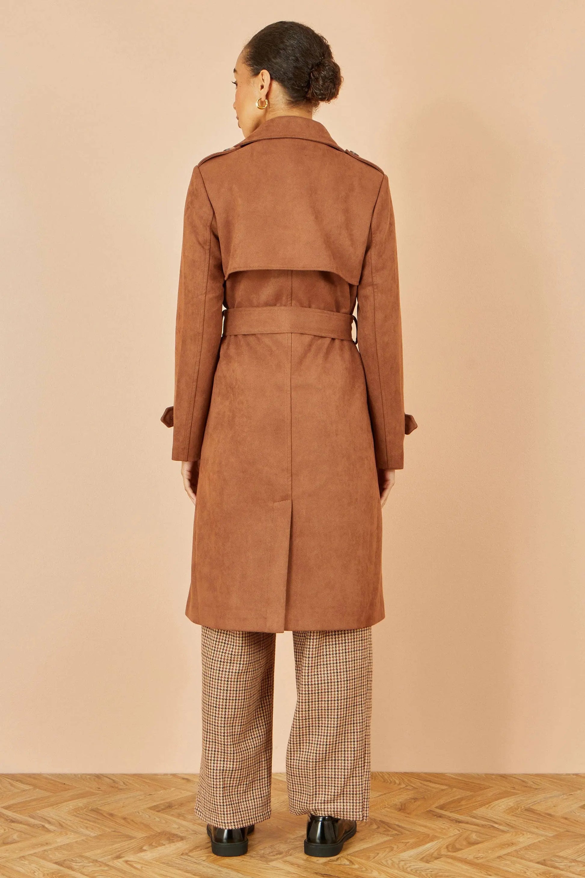 Brown Faux Suede Trench Coat: Brown The Style Closet