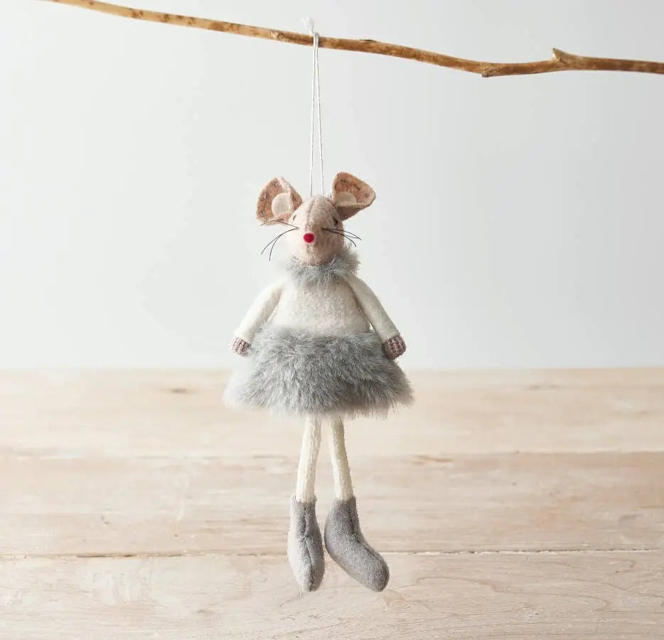 Hanging Fabric Mouse In Grey Fluffy Dress, 18cm The Style Closet