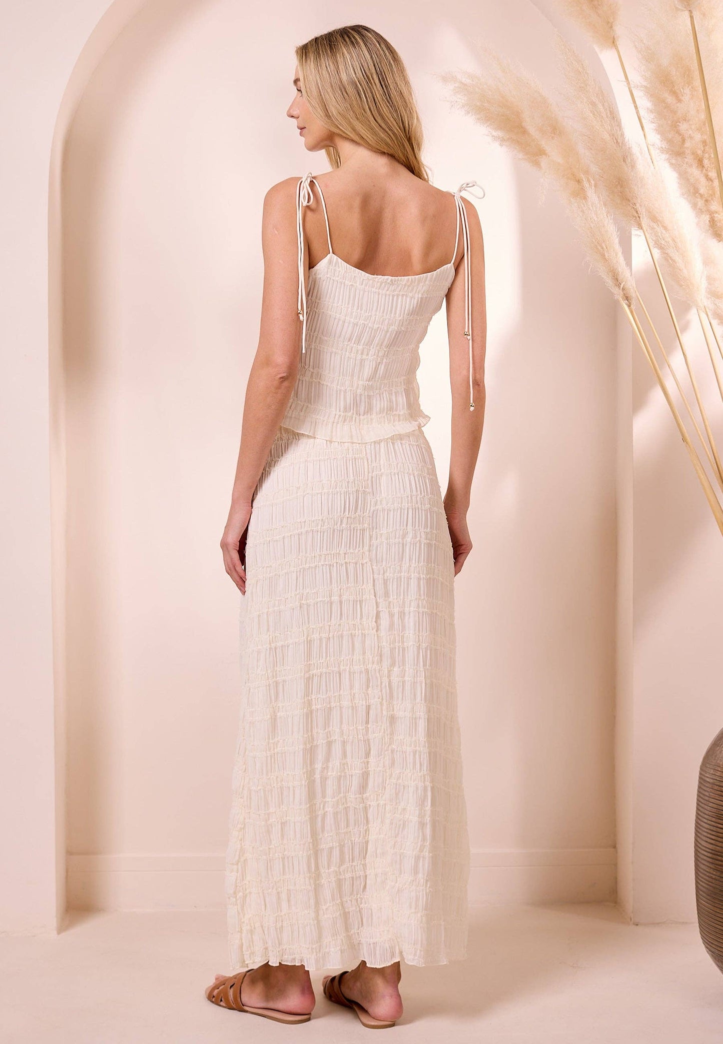 Cami Top and Maxi Skirt Co-ord Set in Cream. Sizes 8 through to 16