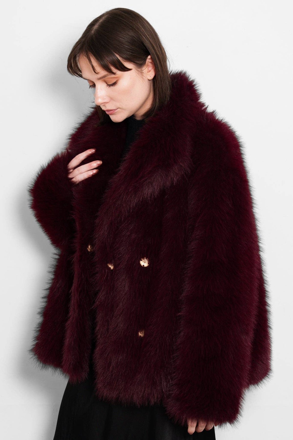 Monroe Shawl Collar Jacket- Berry, Faux Fur: Small (UK 8-10)