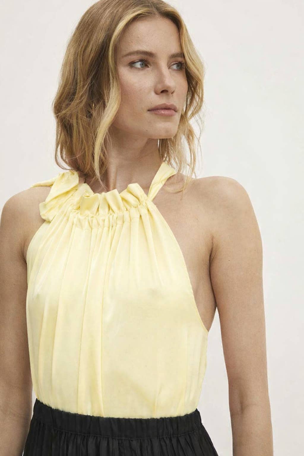 Satin Elisabeth top with bow at the collar - CHOCOLATE BROWN /KHAKI/IVORY