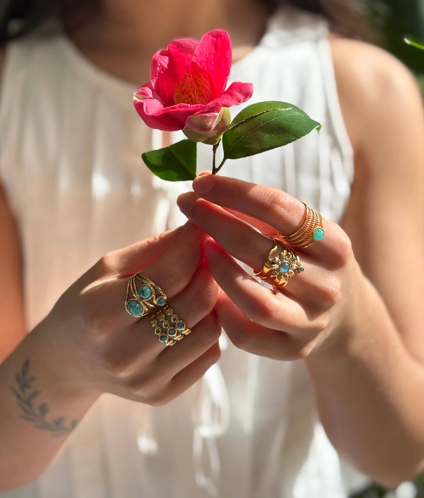 18ct Gold Plated Amazonite Multi Band Adjustable Ring The Style Closet