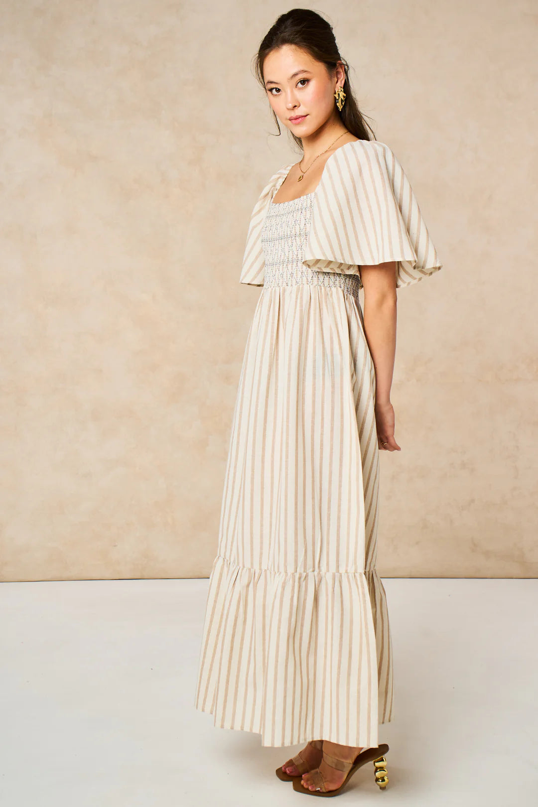 Cream Striped Maxi Dress