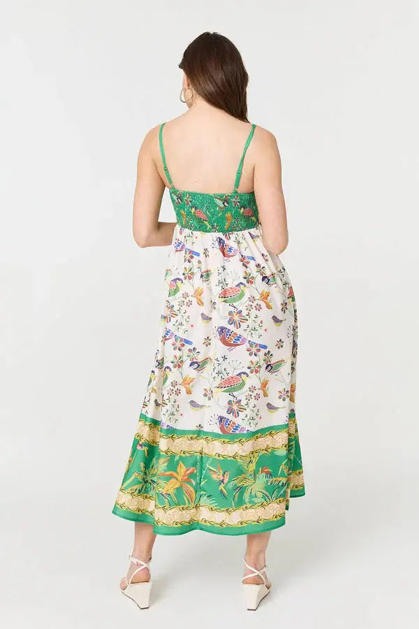 A-Line Sleeveless Midi Dress in MULTI GREEN The Style Closet