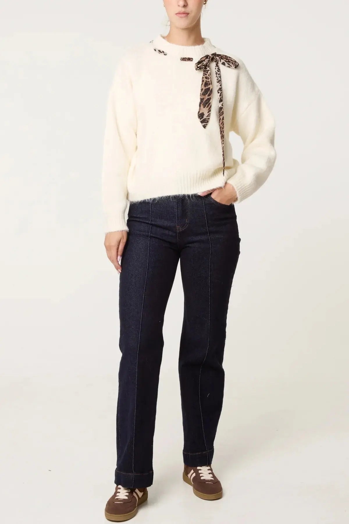 LEOPARD PRINT TIE DETAIL KNIT JUMPER The Style Closet