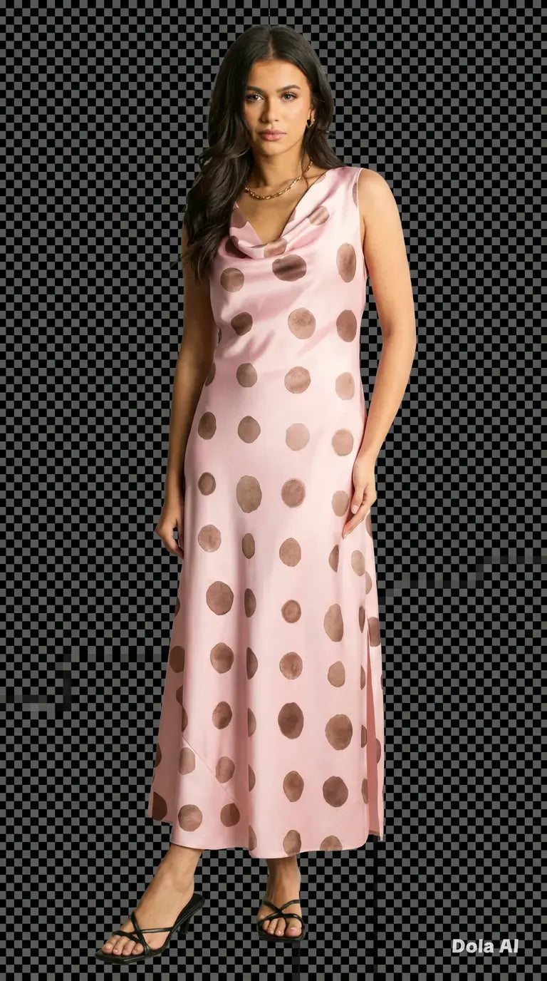 Cowl Neck Satin Spot Dress The Style Closet