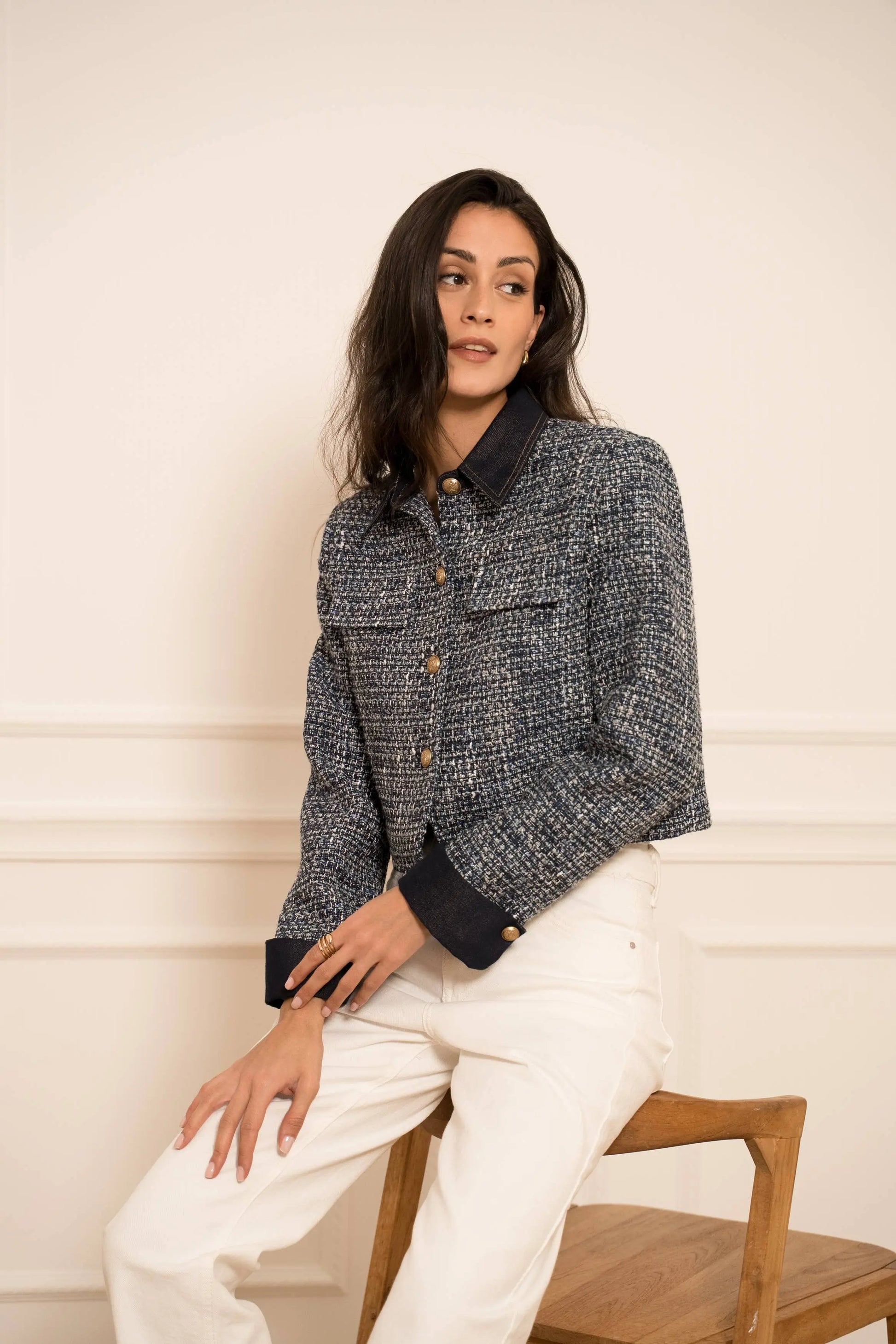 Élise jacket in tweed & Dark denim - The Style Closet
